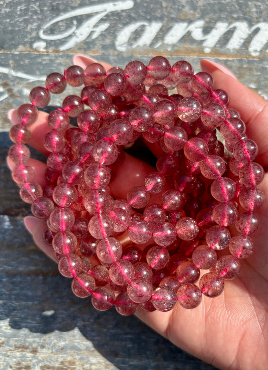 One (1) Strawberry Quartz Bracelet | Wrist Size 6.25" | 8mm
