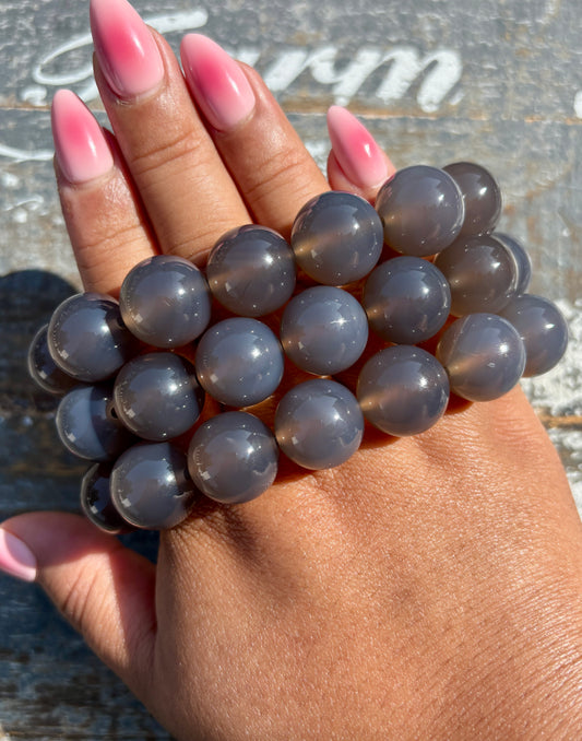 One (1) Smoky Purple Chalcedony Bracelet | Wrist Size 7" | 16mm