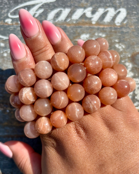 One (1) Rose Gold Moonstone Bracelet | Wrist Size 6.25-6.5" | 12mm