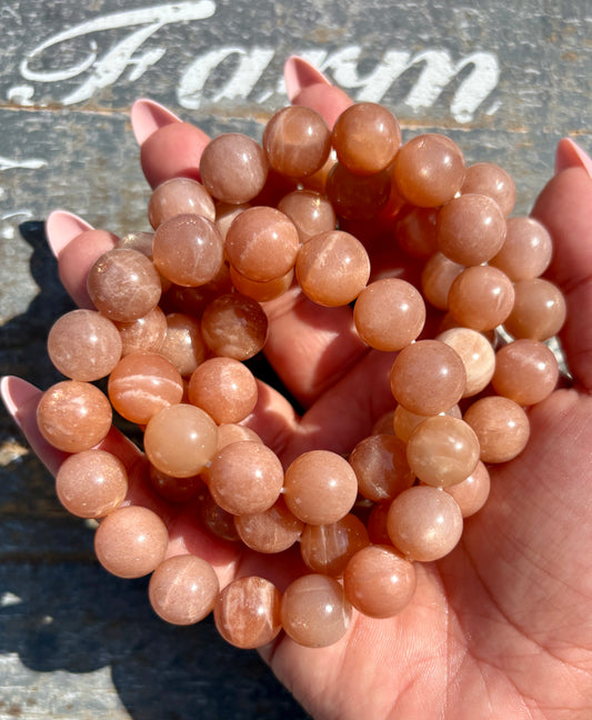 One (1) Rose Gold Moonstone Bracelet | Wrist Size 6.25-6.5" | 12mm