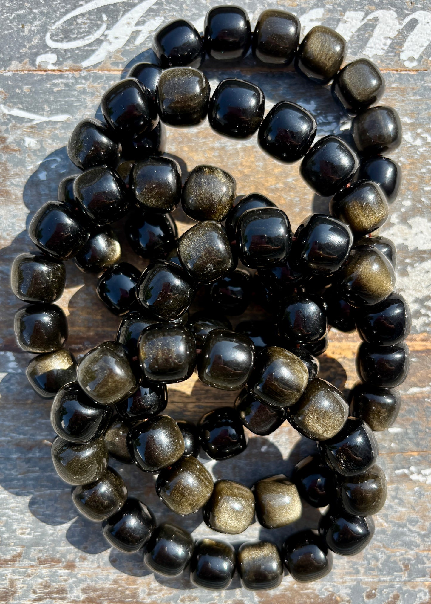 One (1) Gold Sheen Obsidian Bracelet | Wrist Size 7" | 14mm