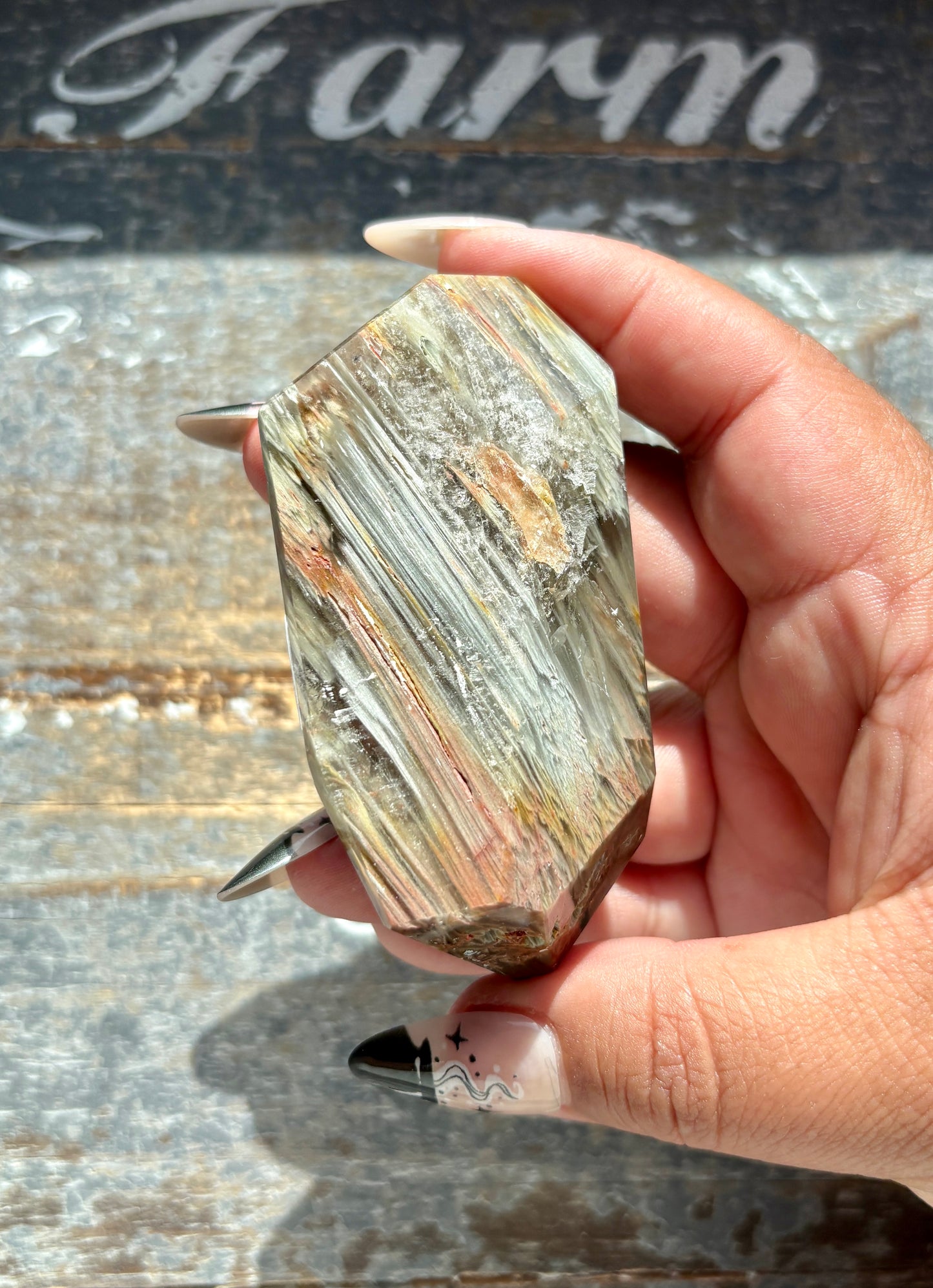 Gorgeous High Quality Amphibole Quartz Polished Freeform from Brazil