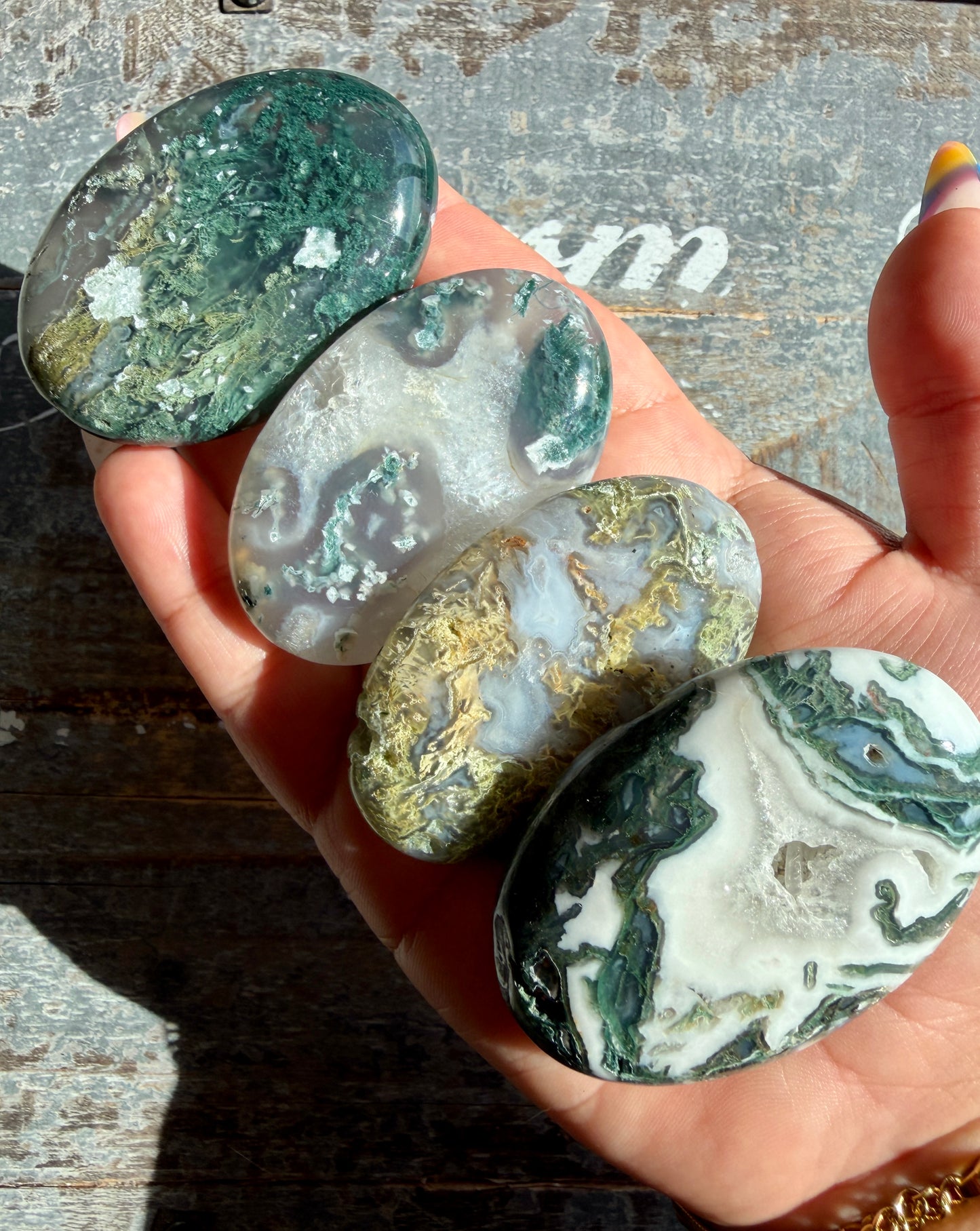 One (1) Gorgeous Moss Agate Palmstone | Intuitively Chosen