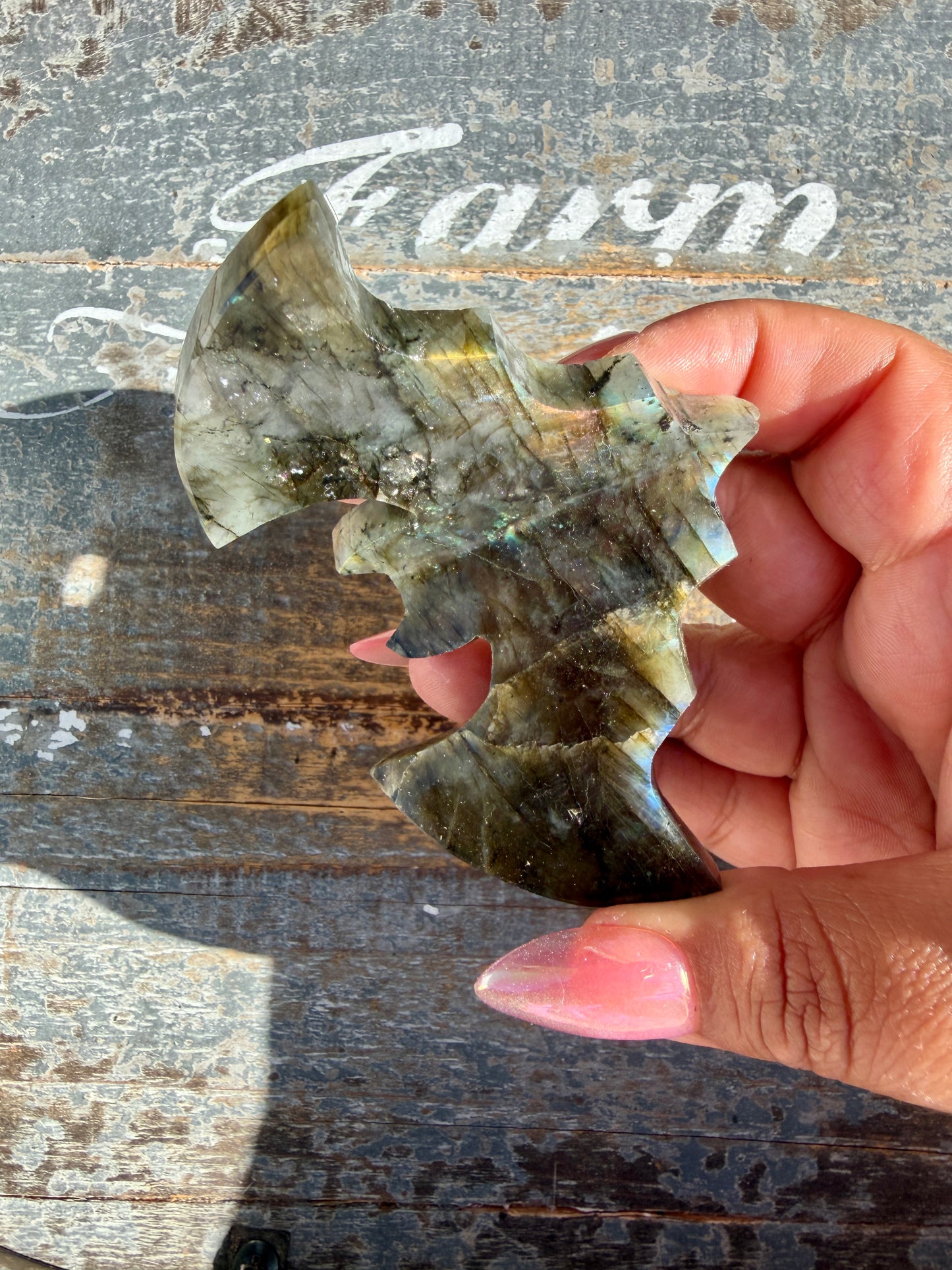 Flashy Labradorite Bat from Madagascar | Opt H