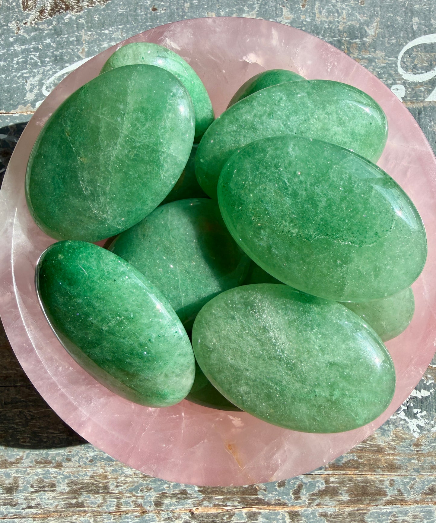 One (1) Sparkly Green Strawberry Quartz Palmstone | Intuitively Chosen