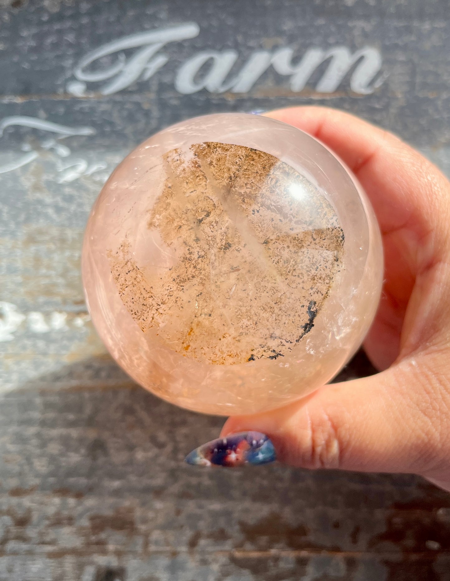 Gorgeous XL Rose Quartz Sphere is Star Flash, Dendritic Inclusion with Girasol from Brazil *Collectors Piece