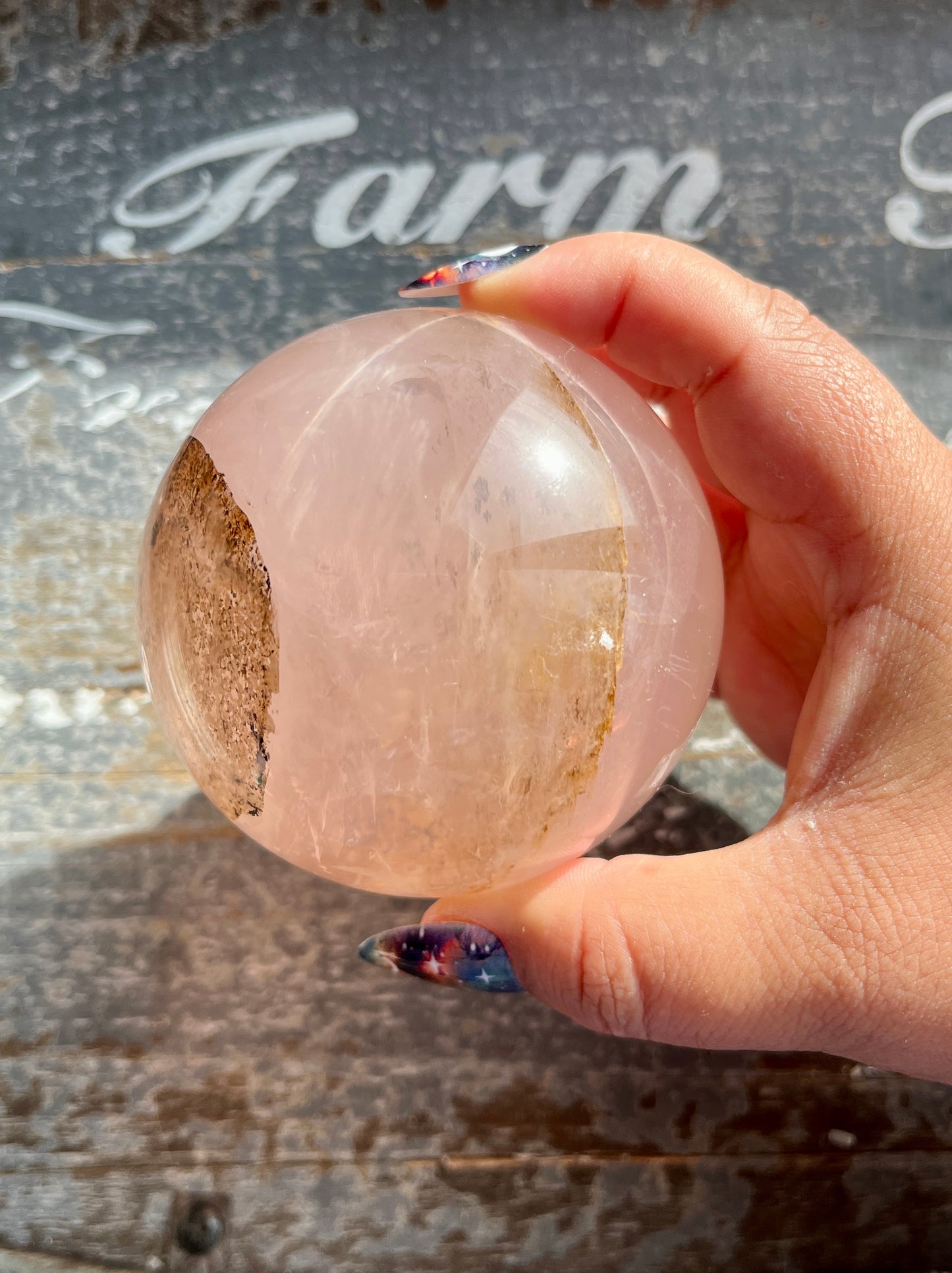 Gorgeous XL Rose Quartz Sphere is Star Flash, Dendritic Inclusion with Girasol from Brazil *Collectors Piece