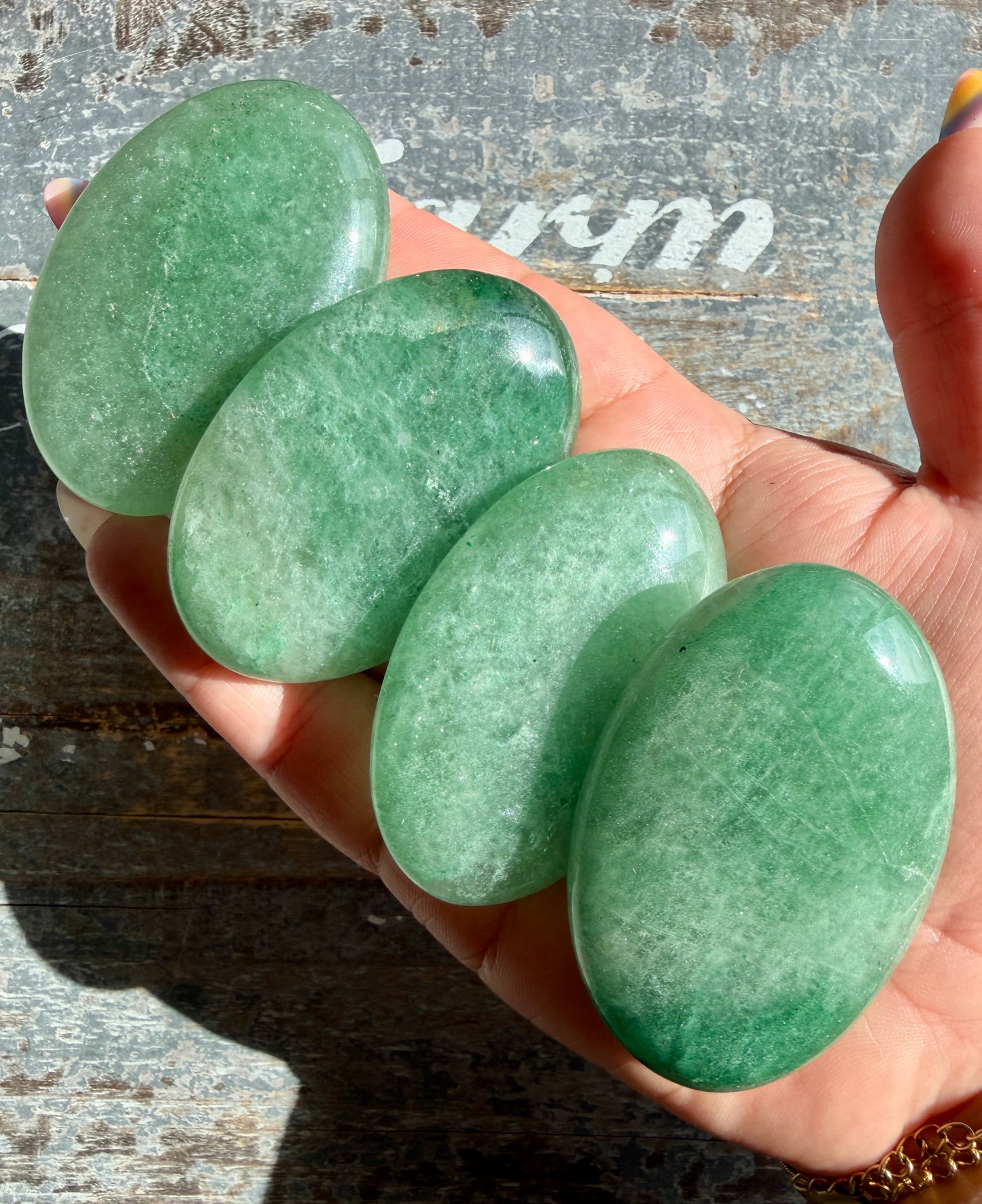 One (1) Sparkly Green Strawberry Quartz Palmstone | Intuitively Chosen