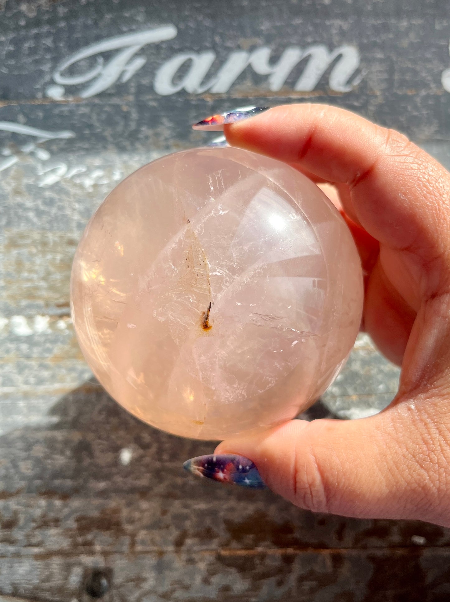 Gorgeous XL Rose Quartz Sphere is Star Flash, Dendritic Inclusion with Girasol from Brazil *Collectors Piece