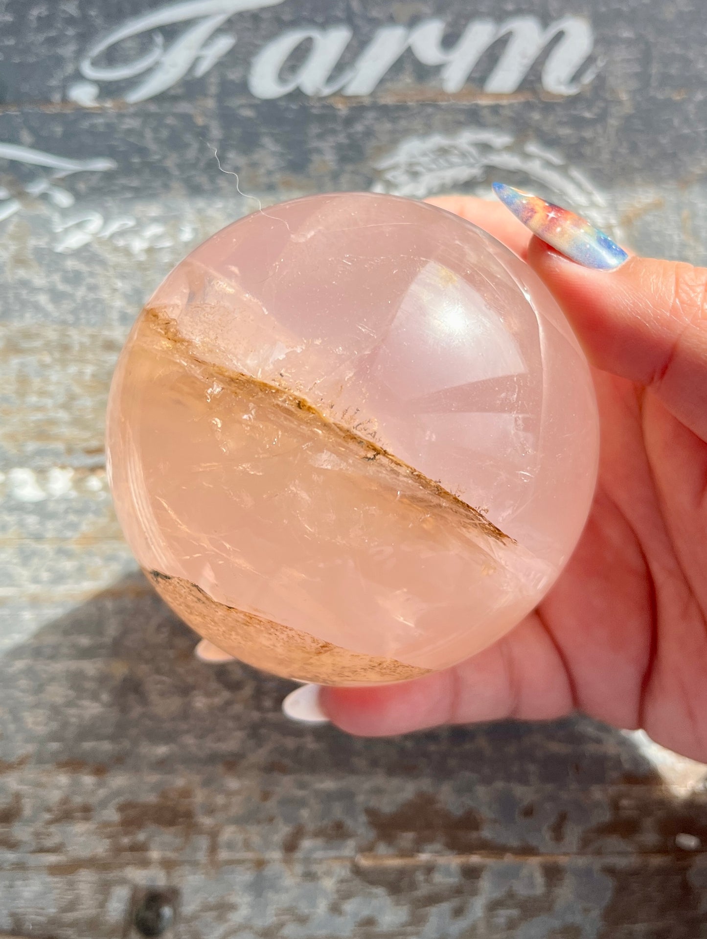 Gorgeous XL Rose Quartz Sphere is Star Flash, Dendritic Inclusion with Girasol from Brazil *Collectors Piece