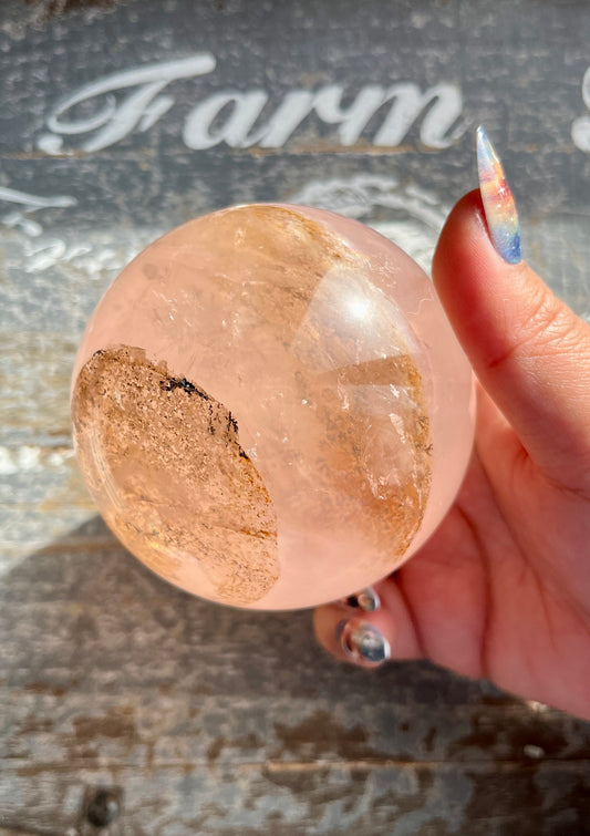 Gorgeous XL Rose Quartz Sphere is Star Flash, Dendritic Inclusion with Girasol from Brazil *Collectors Piece