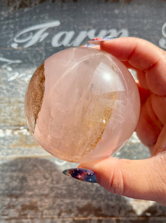 Gorgeous XL Rose Quartz Sphere is Star Flash, Dendritic Inclusion with Girasol from Brazil *Collectors Piece