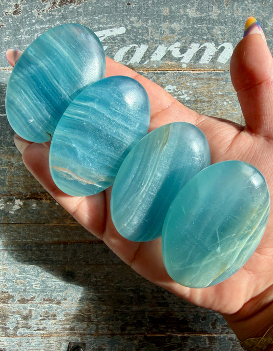 One (1) High Grade Blue Onyx Palmstone | Argentina | Intuitively Chosen
