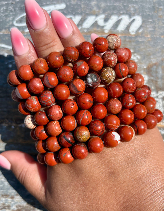 One (1) Red Jasper Bracelet | Wrist Size 6.25" | 10mm