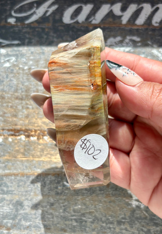 Gorgeous High Quality Amphibole Quartz Polished Freeform from Brazil