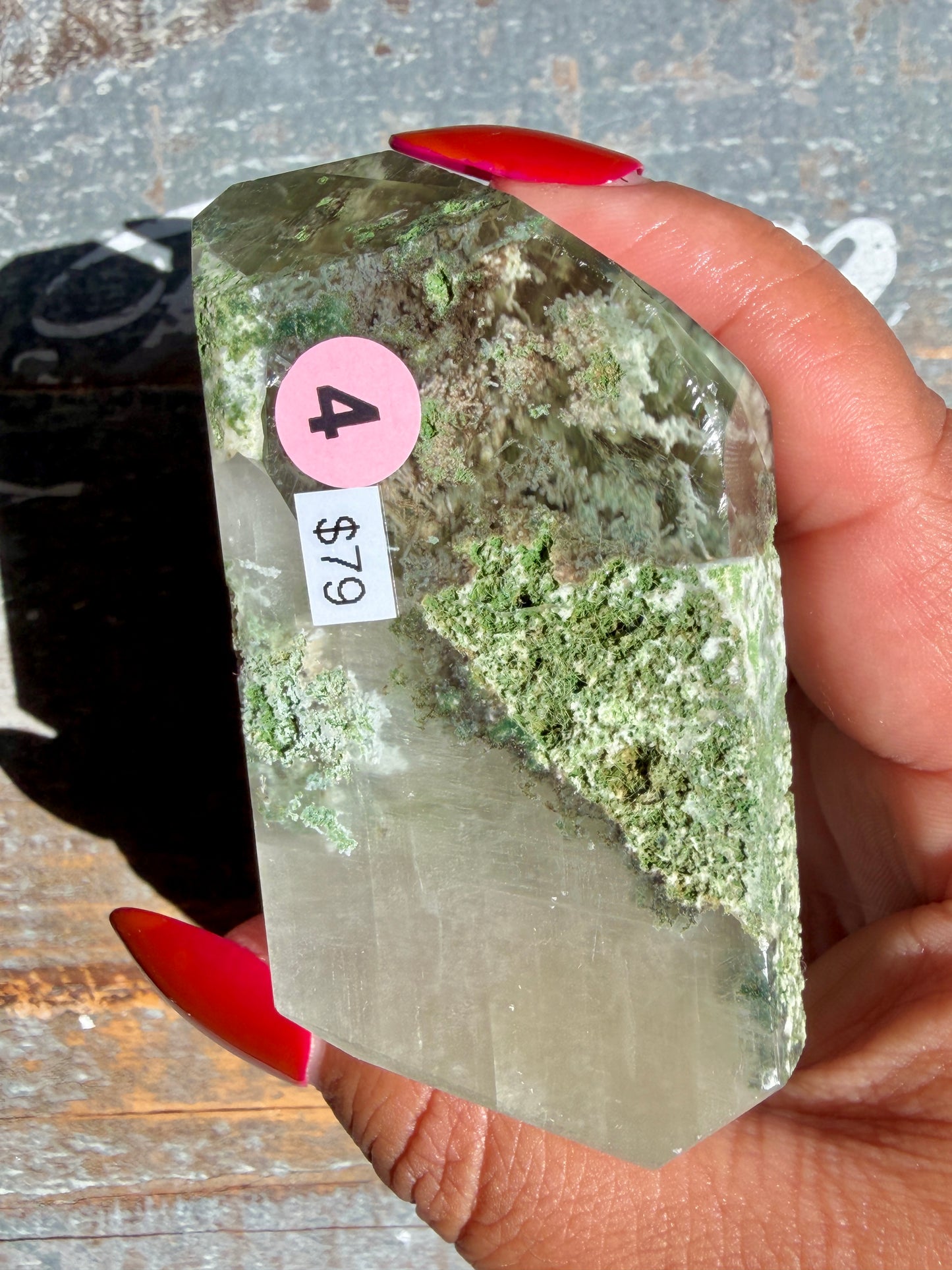 Gorgeous Optical Calcite + Moss Agate Combo Mineral Freeform From India | Opt 4