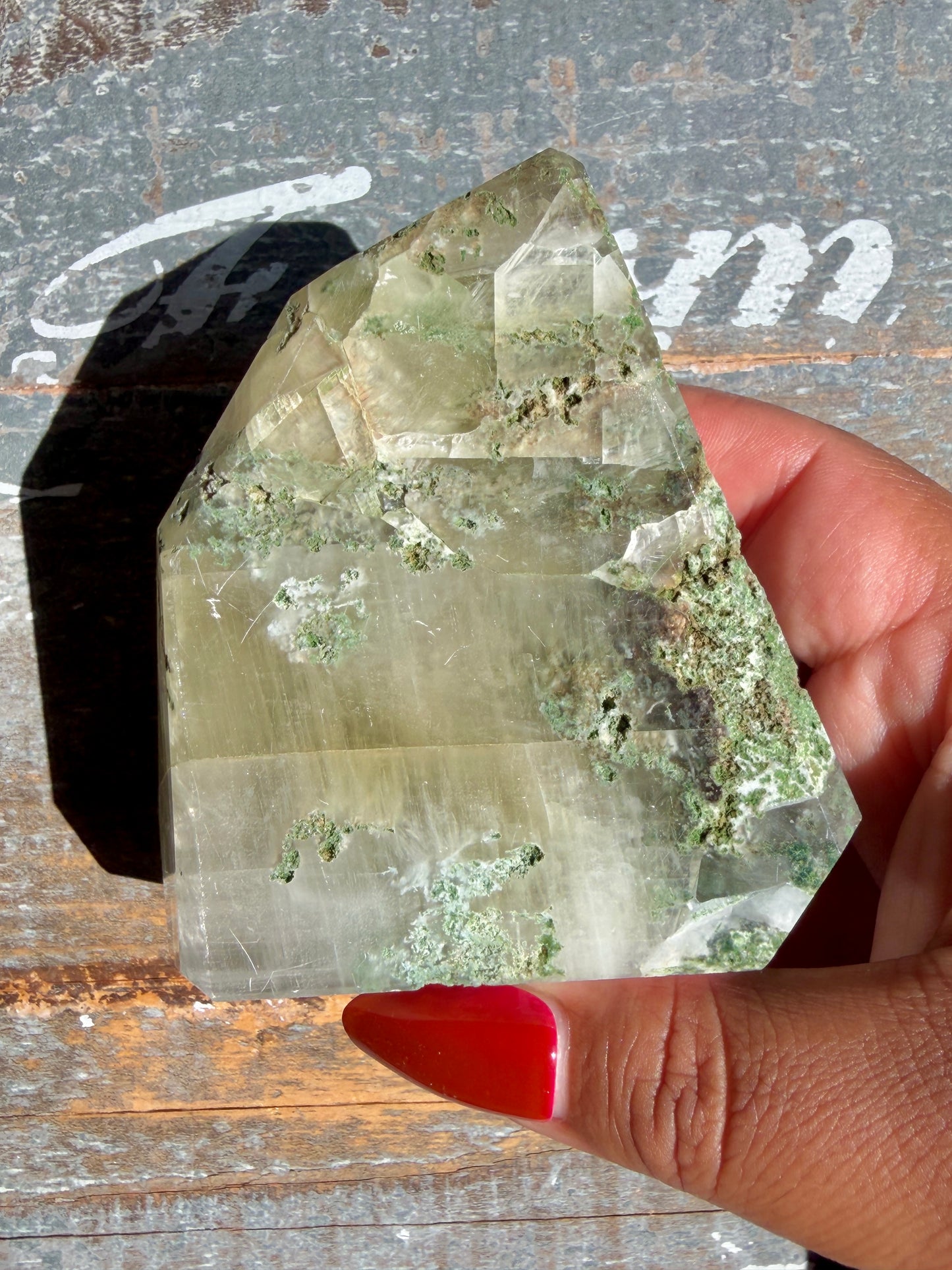 Gorgeous Optical Calcite + Moss Agate Combo Mineral Freeform From India | Opt 4