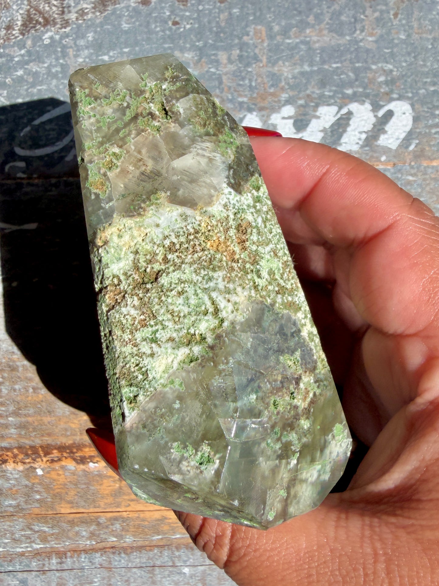 Gorgeous Optical Calcite + Moss Agate Combo Mineral Freeform From India | Opt 4