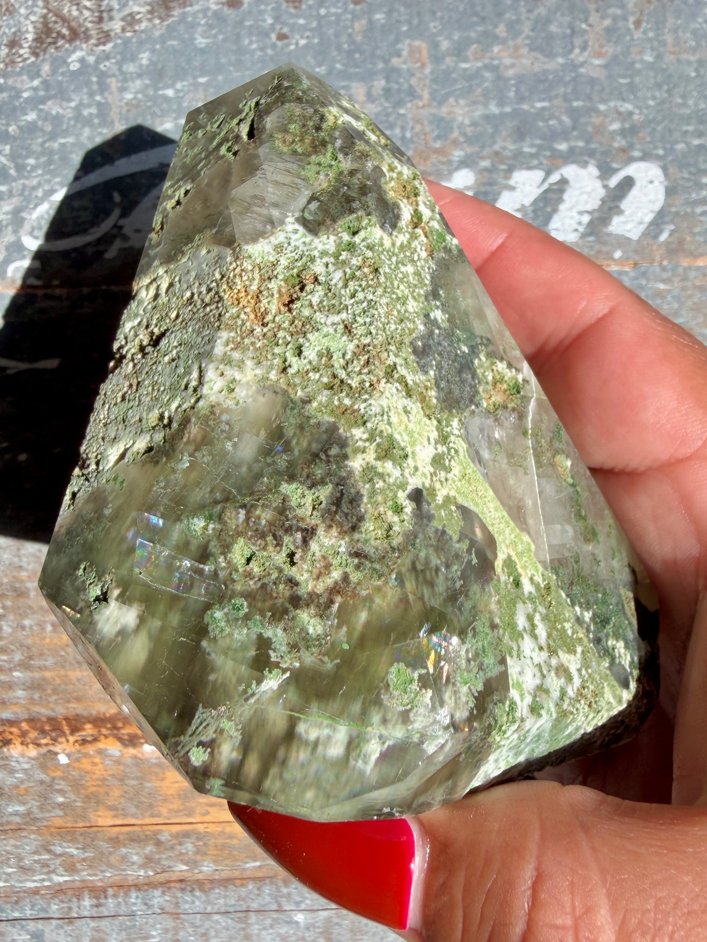 Gorgeous Optical Calcite + Moss Agate Combo Mineral Freeform From India | Opt 4