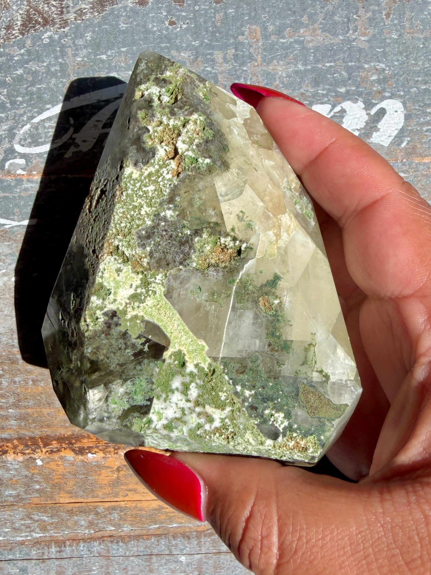Gorgeous Optical Calcite + Moss Agate Combo Mineral Freeform From India | Opt 4