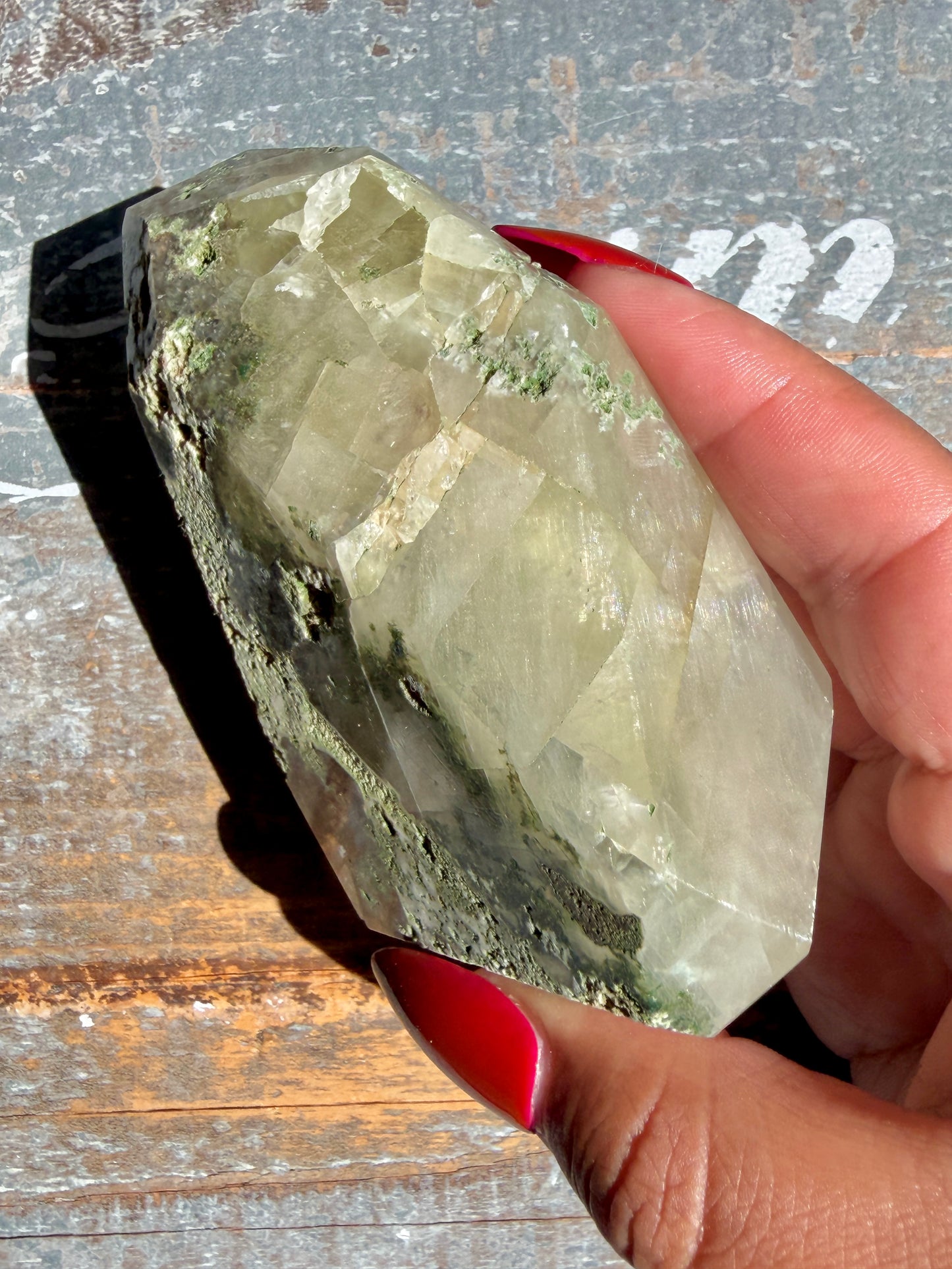 Gorgeous Optical Calcite + Moss Agate Combo Mineral Freeform From India | Opt 4