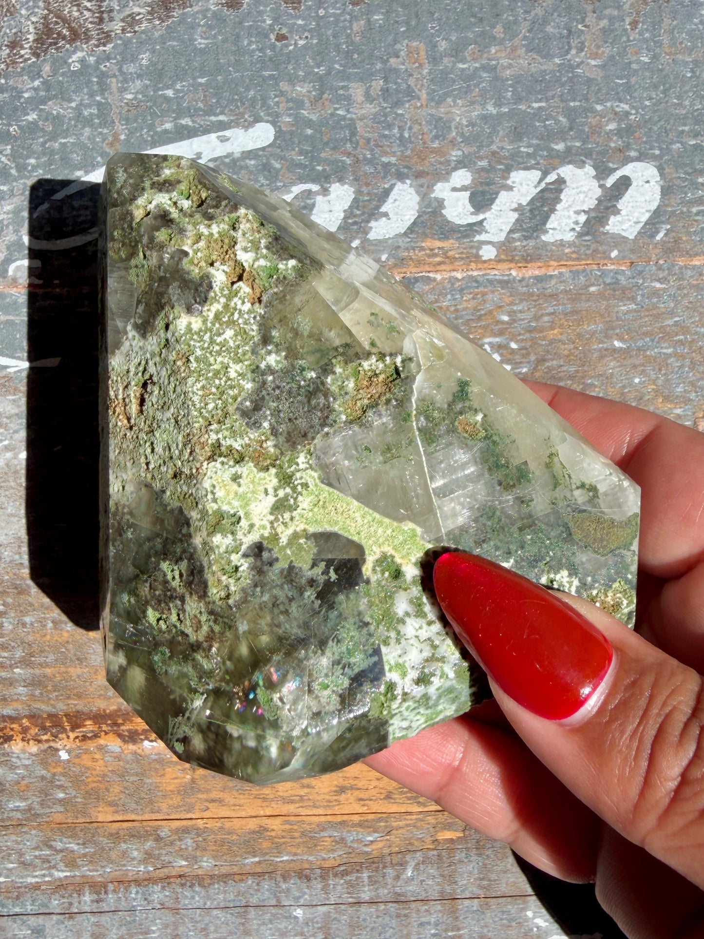 Gorgeous Optical Calcite + Moss Agate Combo Mineral Freeform From India | Opt 4