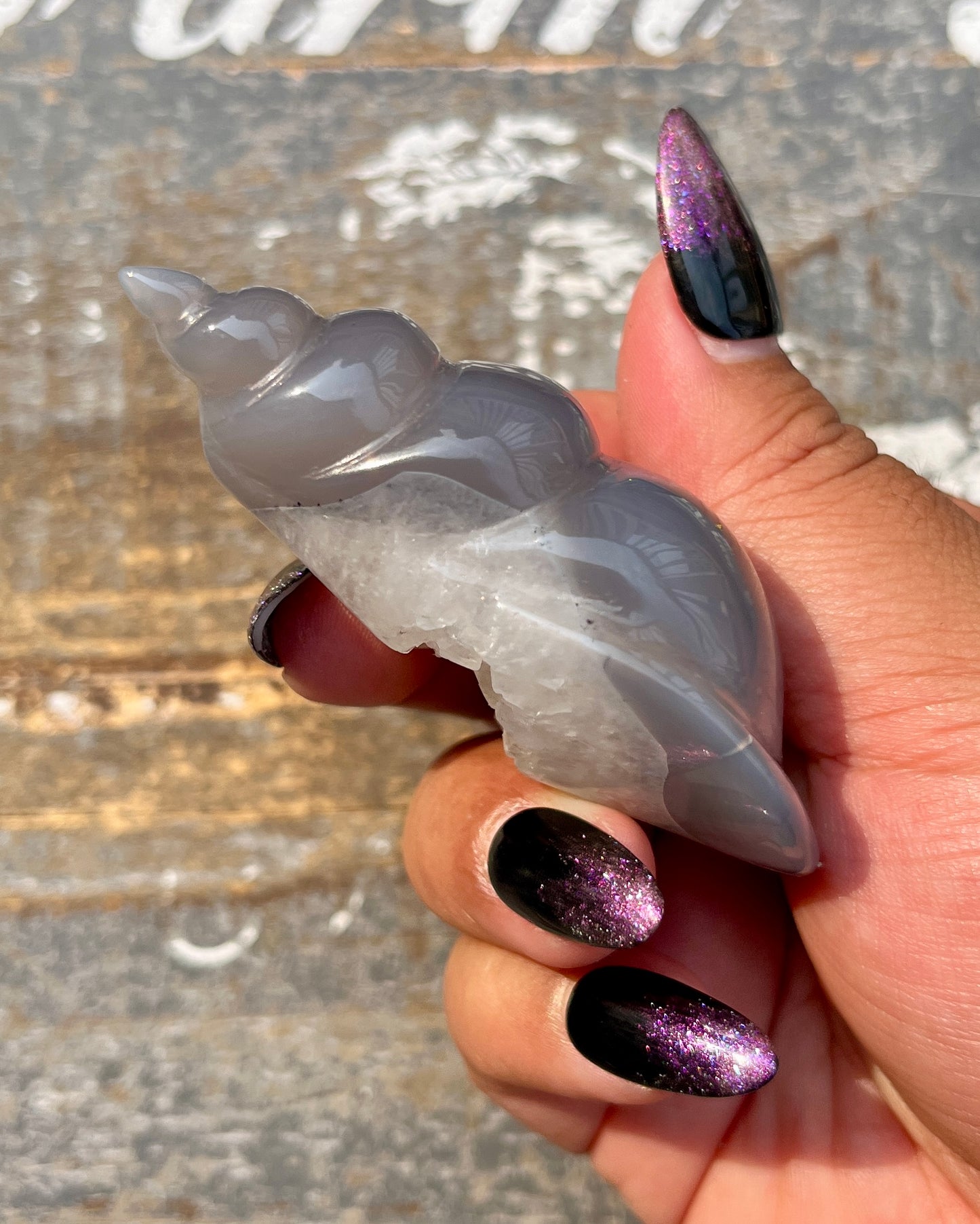 Gorgeous Hand Carved Agate with Druzy Geode Shell