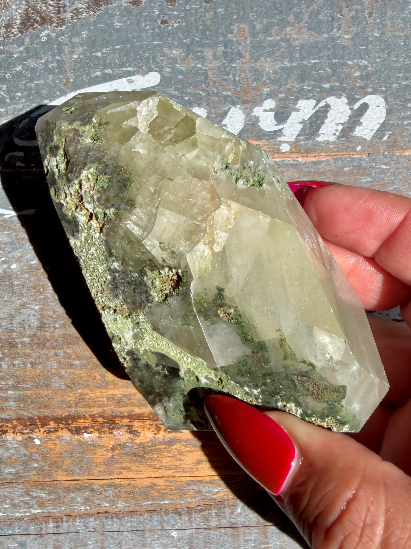 Gorgeous Optical Calcite + Moss Agate Combo Mineral Freeform From India | Opt 4