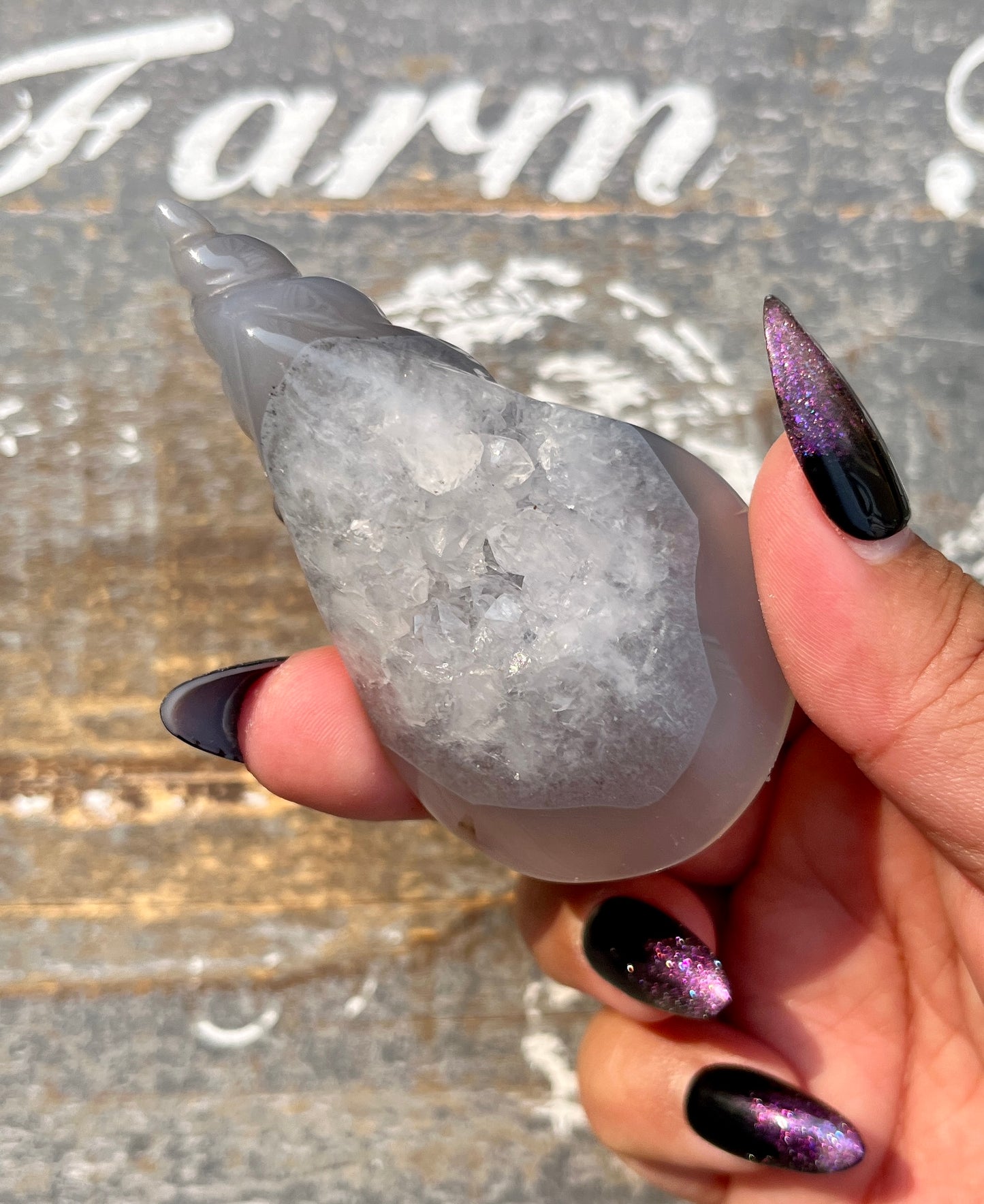 Gorgeous Hand Carved Agate with Druzy Geode Shell