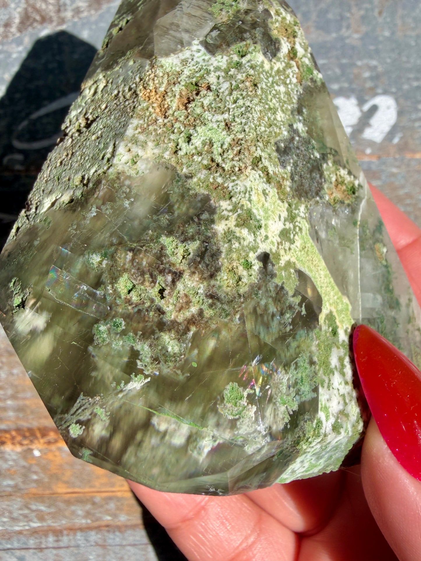 Gorgeous Optical Calcite + Moss Agate Combo Mineral Freeform From India | Opt 4