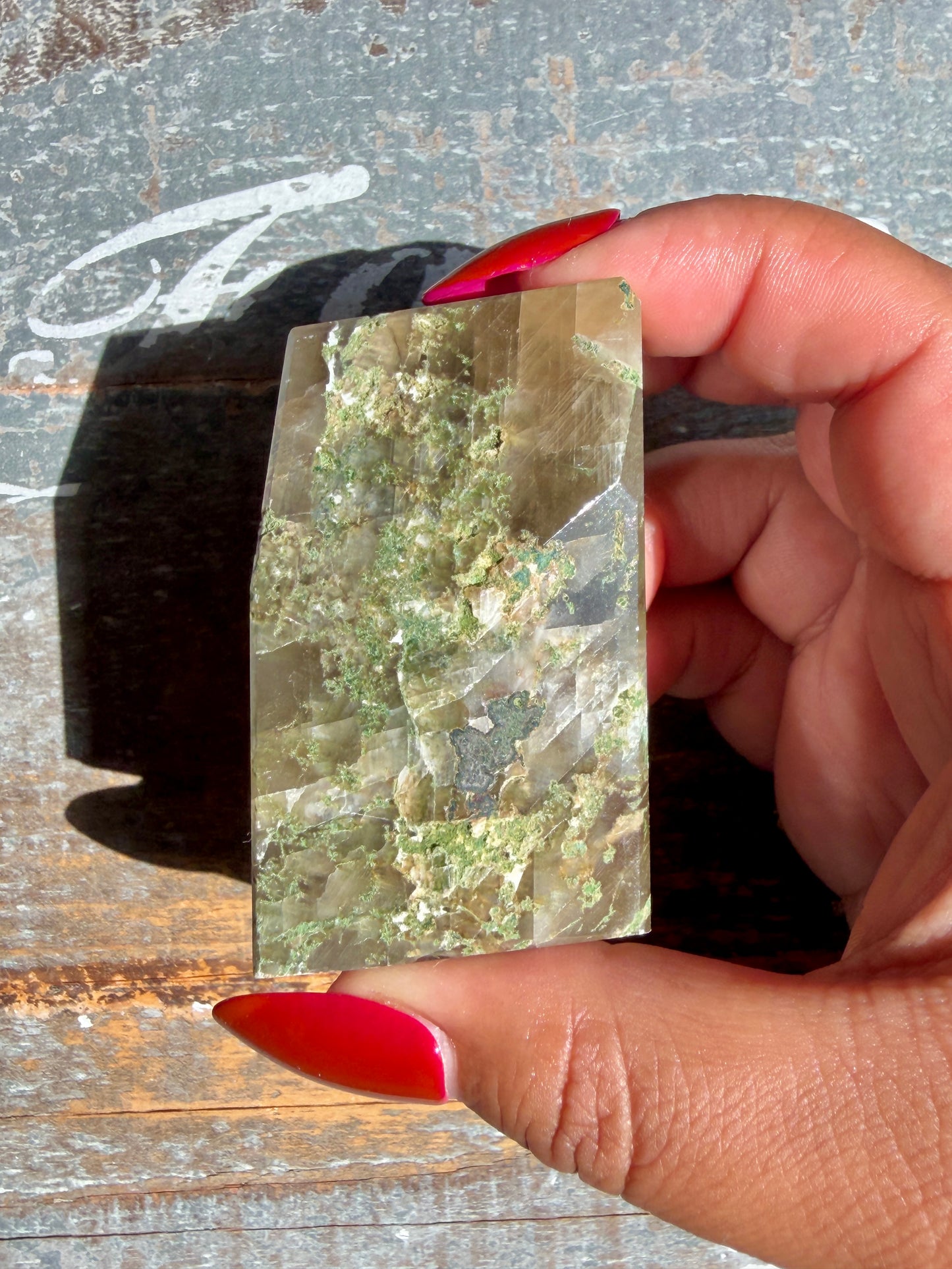 Gorgeous Optical Calcite + Moss Agate Combo Mineral Freeform From India | Opt 10