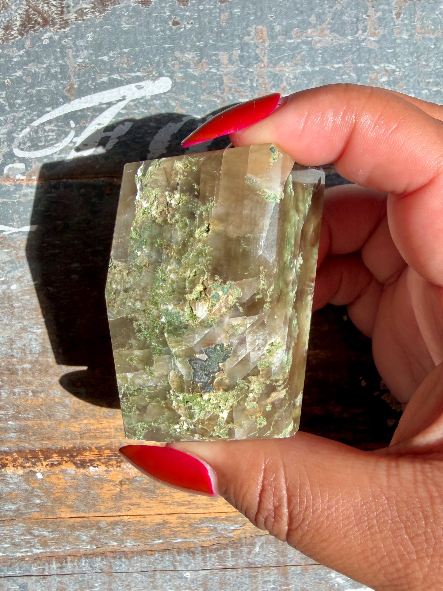 Gorgeous Optical Calcite + Moss Agate Combo Mineral Freeform From India | Opt 10