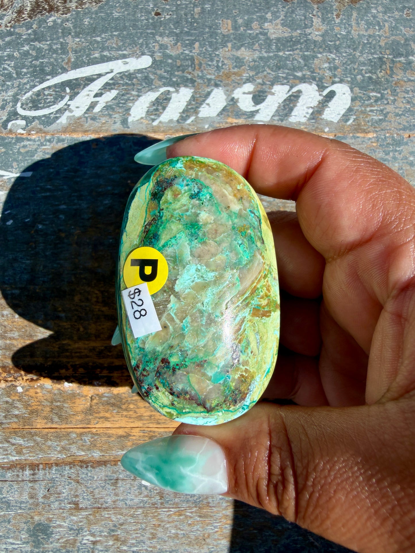 Gorgeous Chrysocolla/Azurite Palm Stone from Peru | Opt P