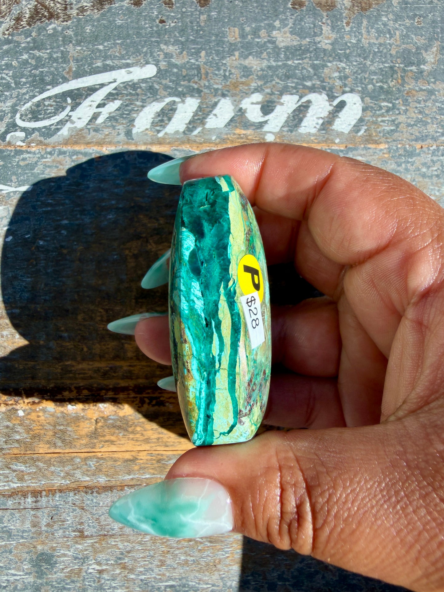 Gorgeous Chrysocolla/Azurite Palm Stone from Peru | Opt P