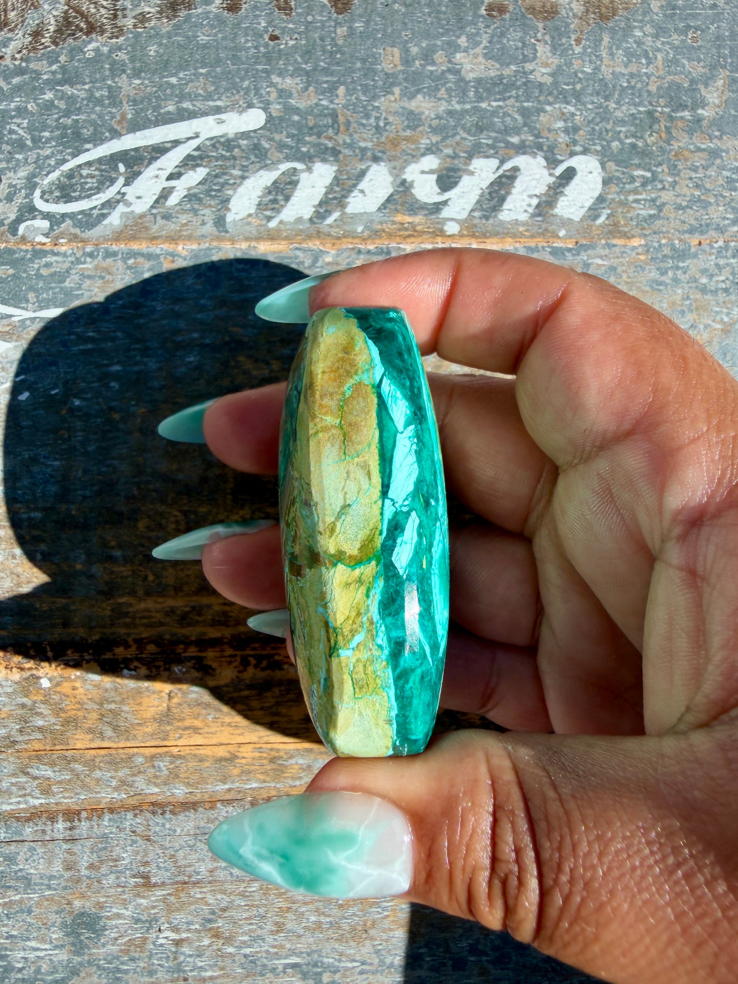 Gorgeous Chrysocolla/Azurite Palm Stone from Peru | Opt P