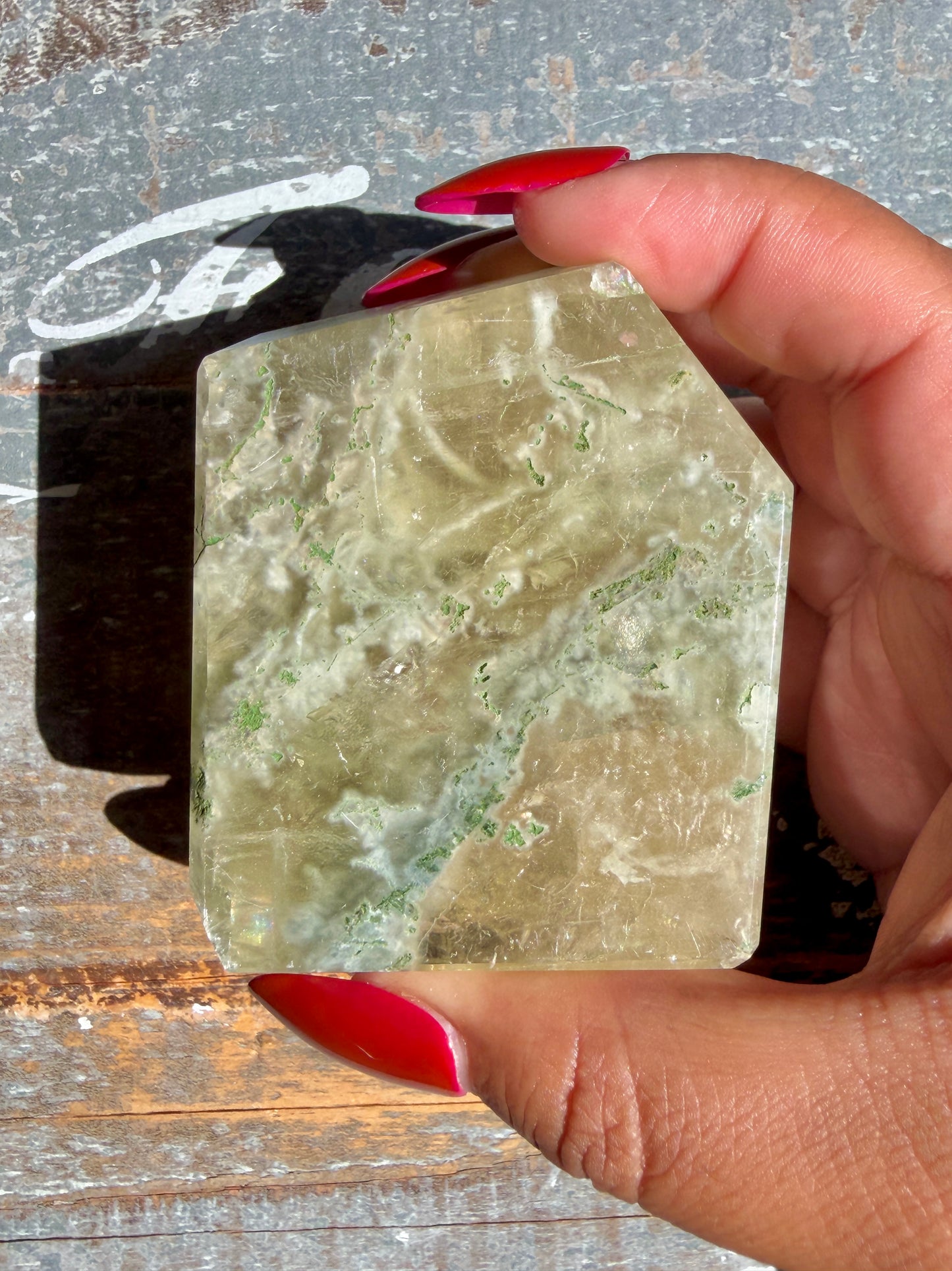 Gorgeous Optical Calcite + Moss Agate Combo Mineral Freeform From India | Opt 7