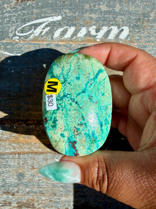 Gorgeous Chrysocolla/Azurite Palm Stone from Peru | Opt M