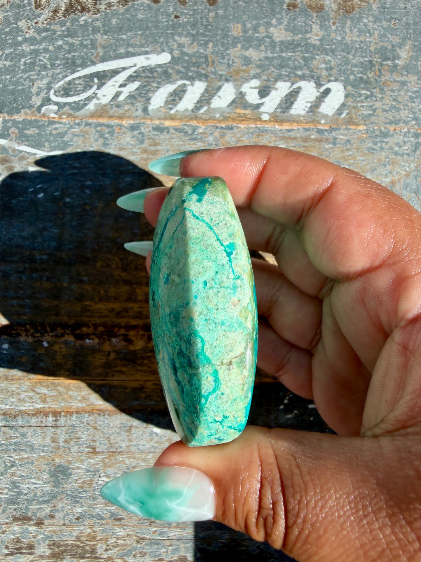 Gorgeous Chrysocolla/Azurite Palm Stone from Peru | Opt M