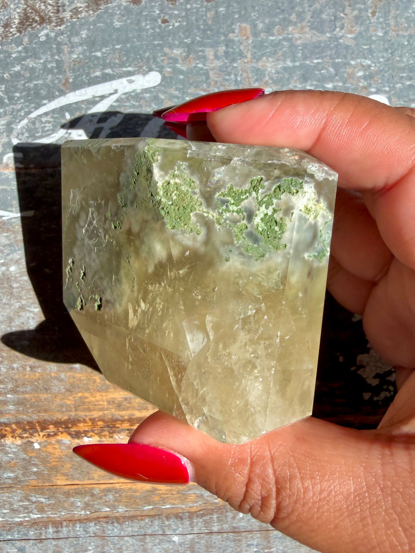 Gorgeous Optical Calcite + Moss Agate Combo Mineral Freeform From India | Opt 7