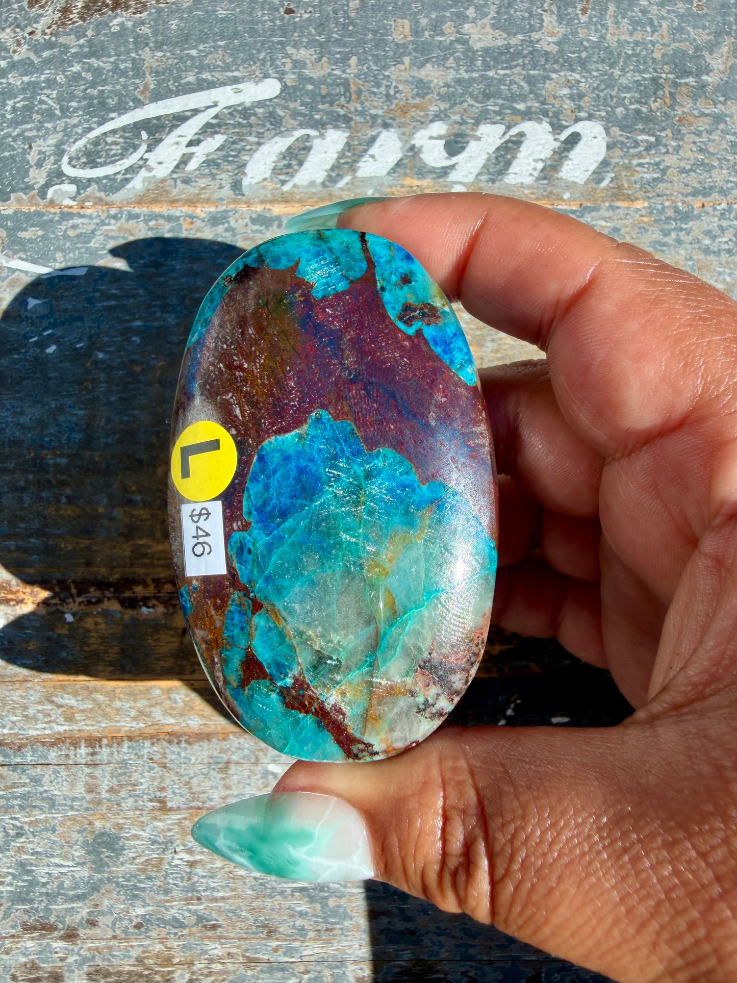 Gorgeous Chrysocolla/Azurite Palm Stone from Peru | Opt L