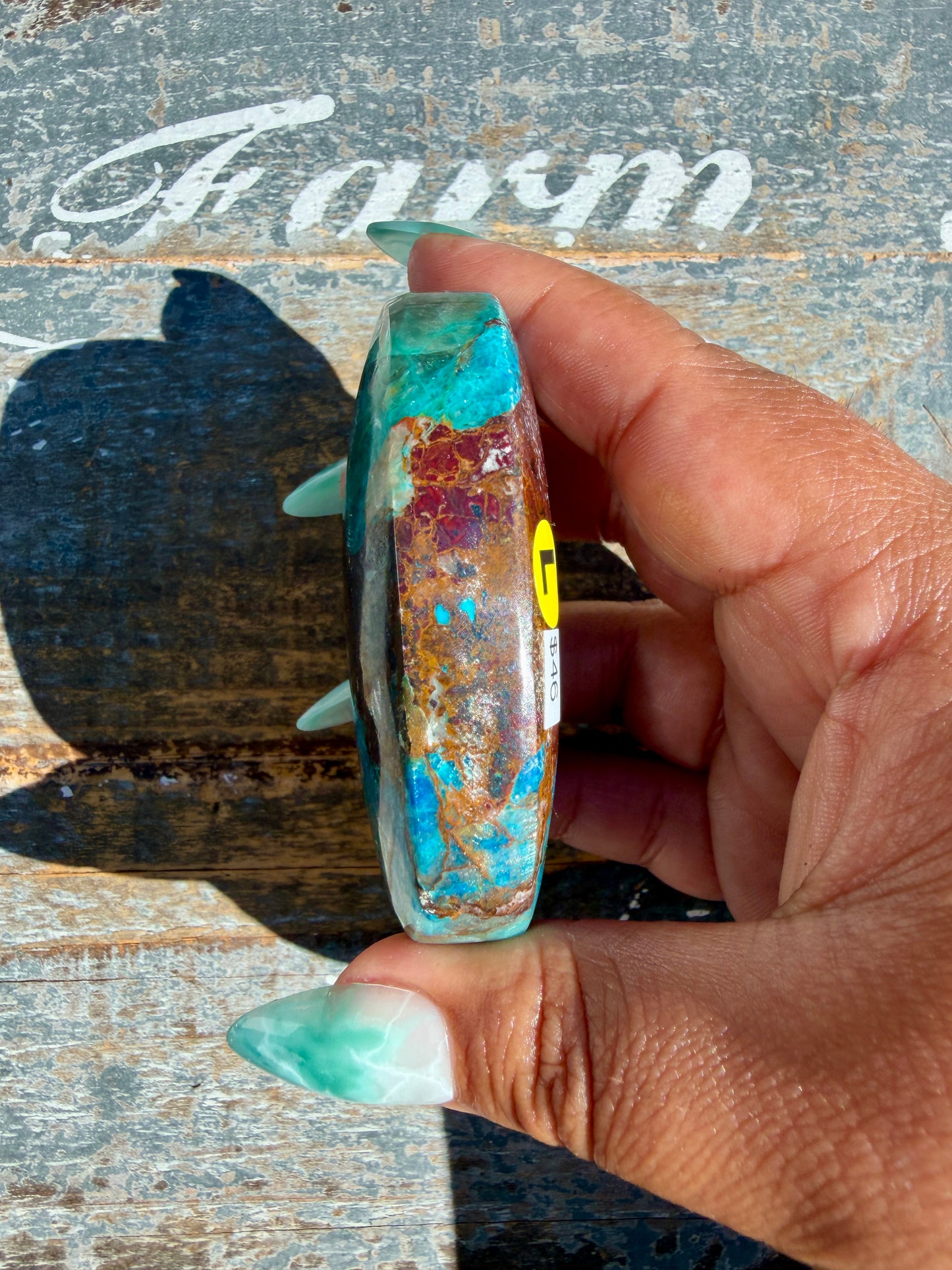 Gorgeous Chrysocolla/Azurite Palm Stone from Peru | Opt L