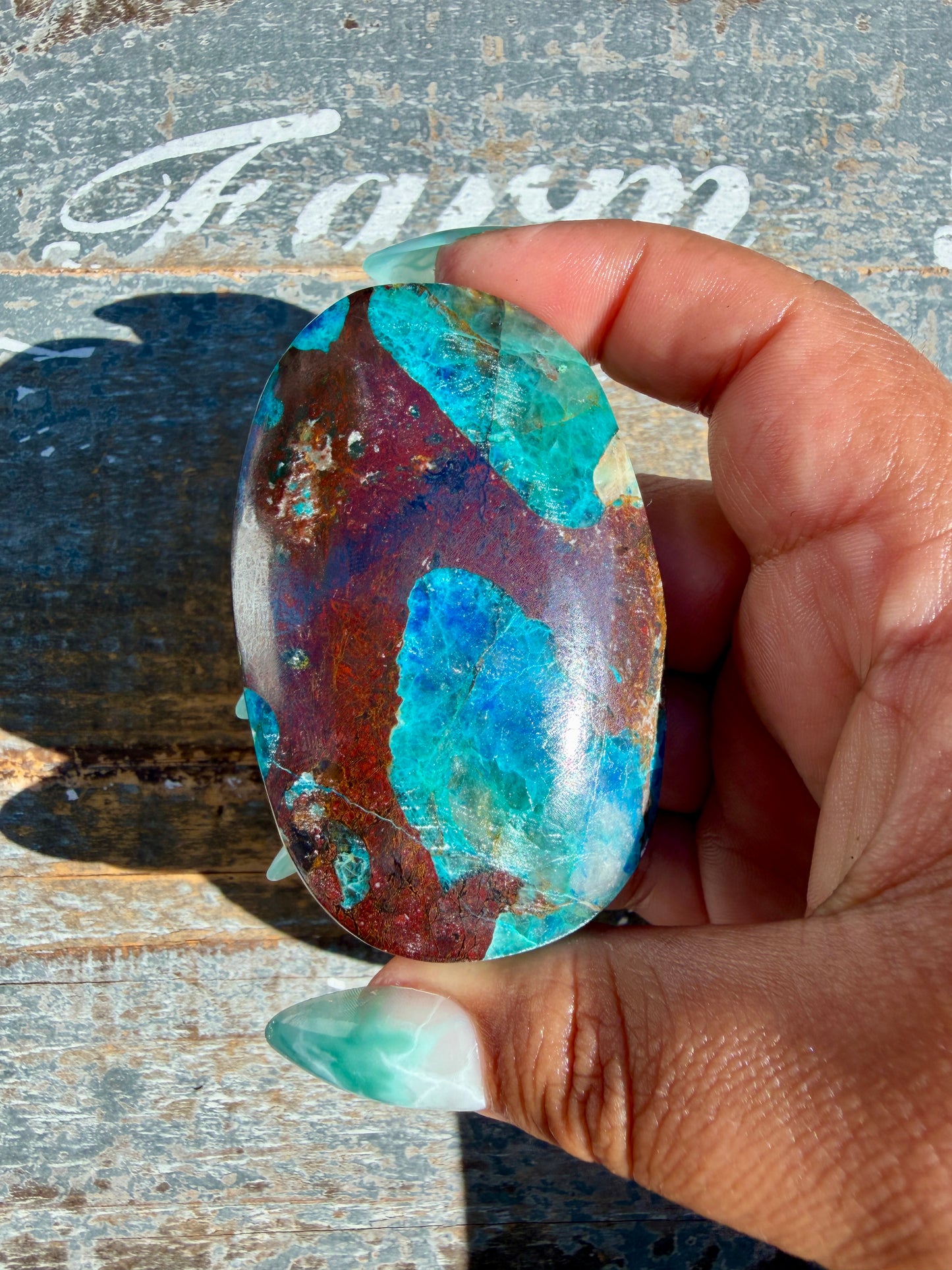 Gorgeous Chrysocolla/Azurite Palm Stone from Peru | Opt L