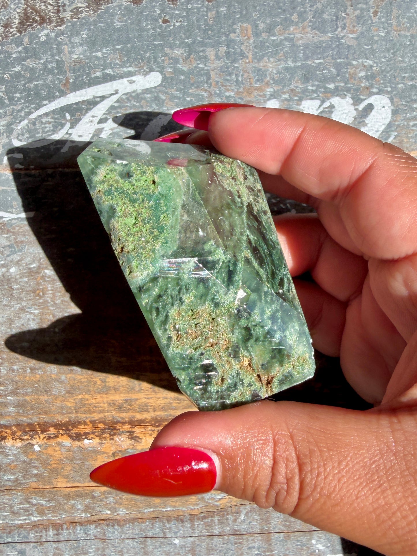 Gorgeous Optical Calcite + Moss Agate Combo Mineral Freeform From India | Opt 19