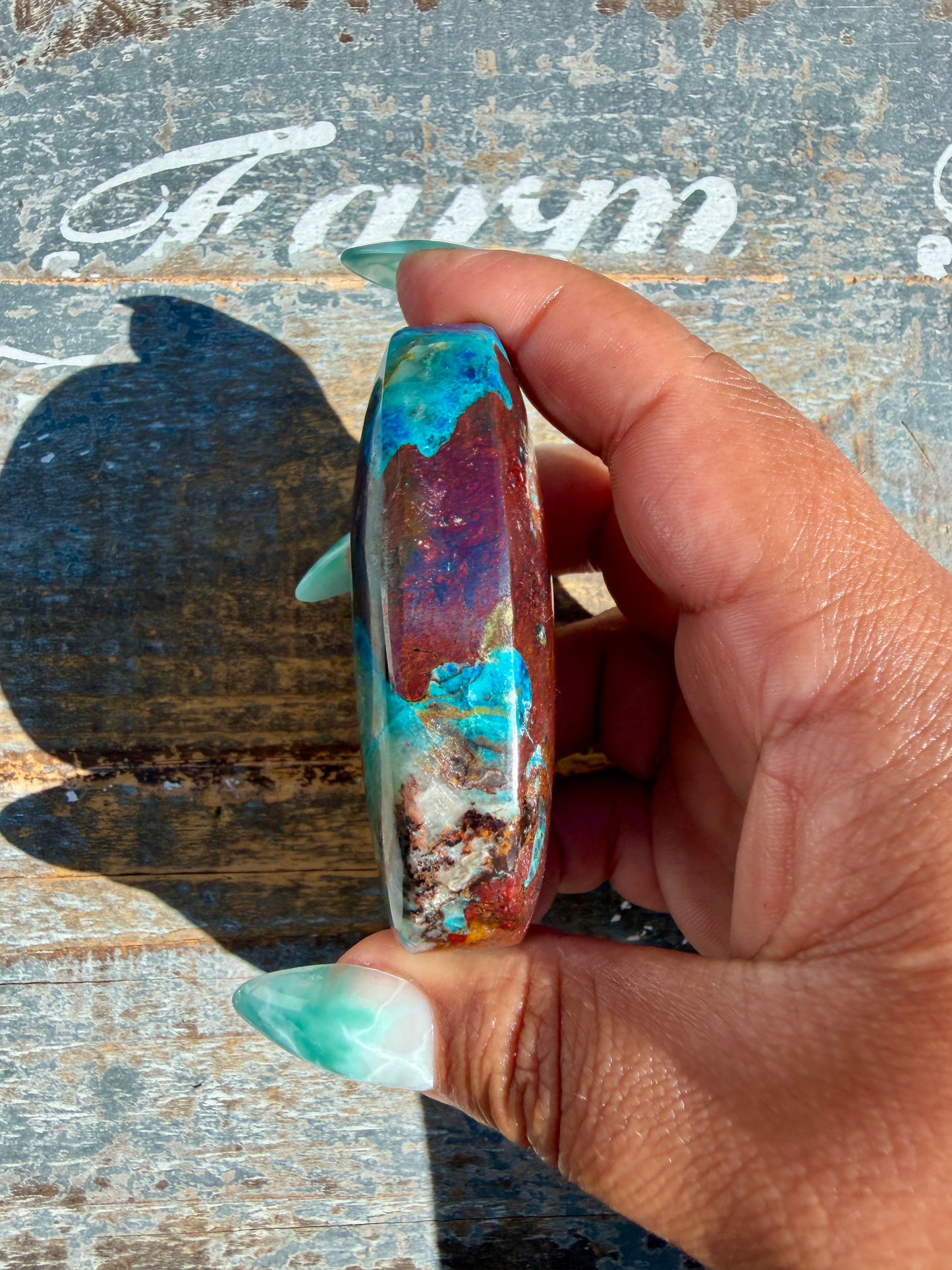 Gorgeous Chrysocolla/Azurite Palm Stone from Peru | Opt L