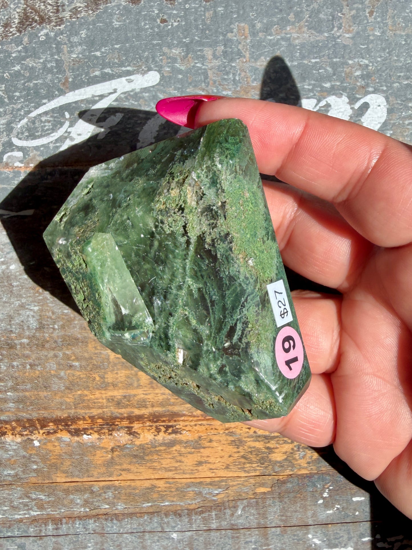 Gorgeous Optical Calcite + Moss Agate Combo Mineral Freeform From India | Opt 19