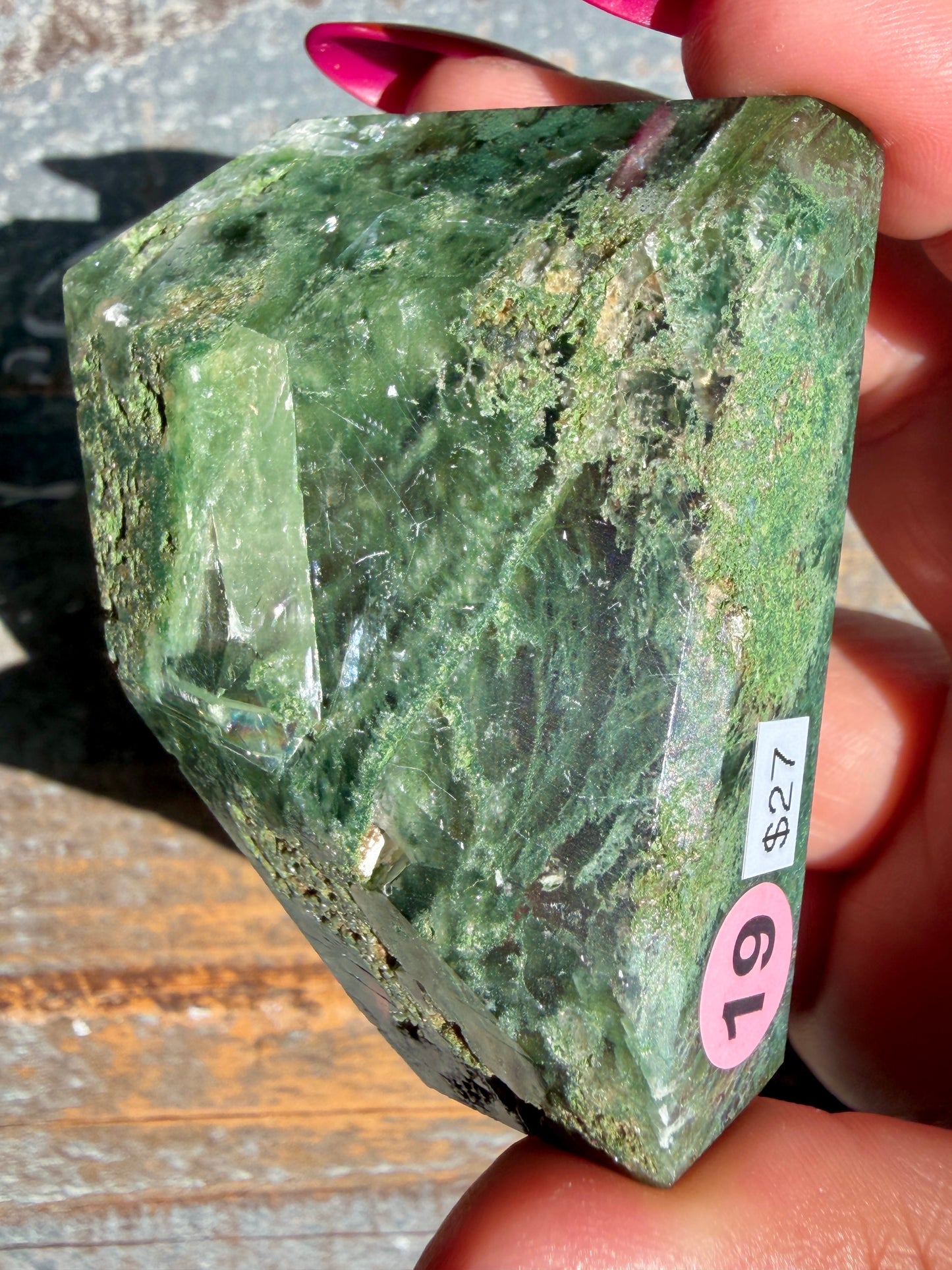 Gorgeous Optical Calcite + Moss Agate Combo Mineral Freeform From India | Opt 19