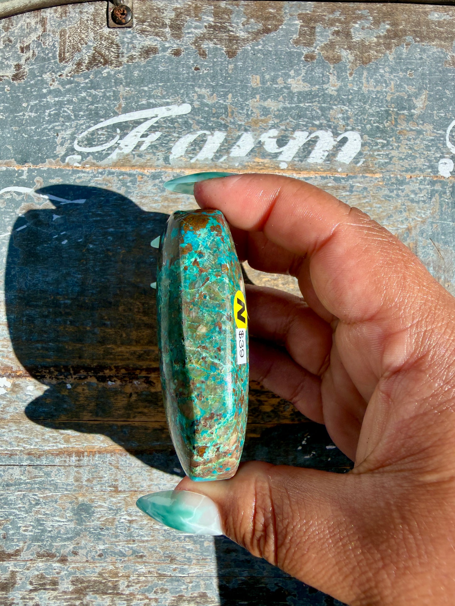 Gorgeous Chrysocolla/Azurite Palm Stone from Peru | Opt N