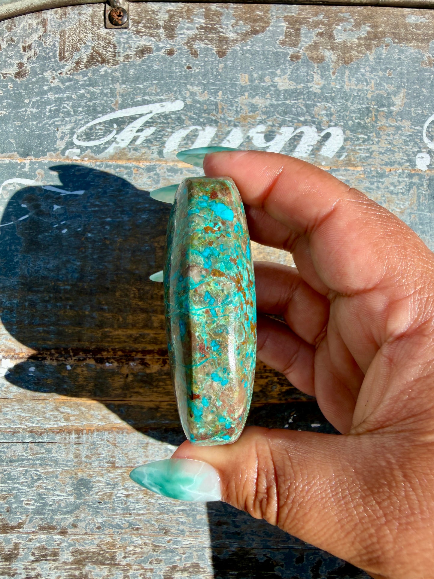 Gorgeous Chrysocolla/Azurite Palm Stone from Peru | Opt N