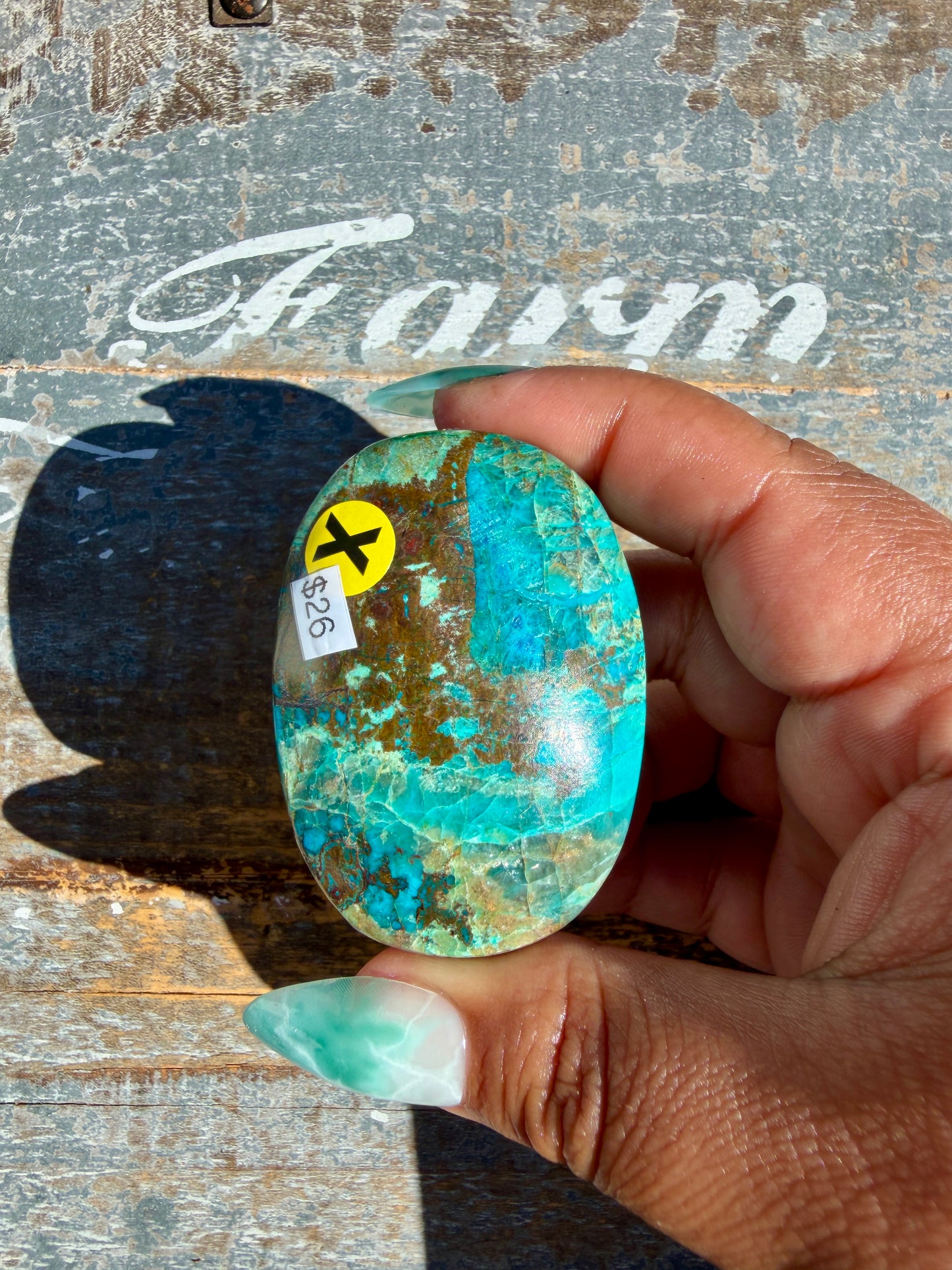 Gorgeous Chrysocolla/Azurite Palm Stone from Peru | Opt X
