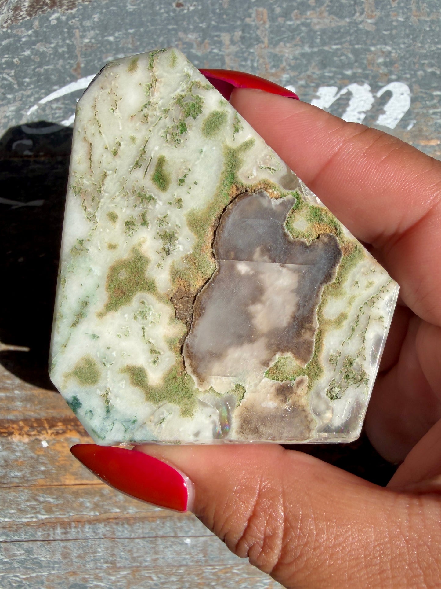 Gorgeous Optical Calcite + Moss Agate Combo Mineral Freeform From India | Opt 18